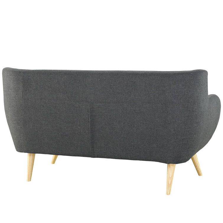 Mid-Century Modern Tufted Loveseat in Stormy Gray with Wood Legs
