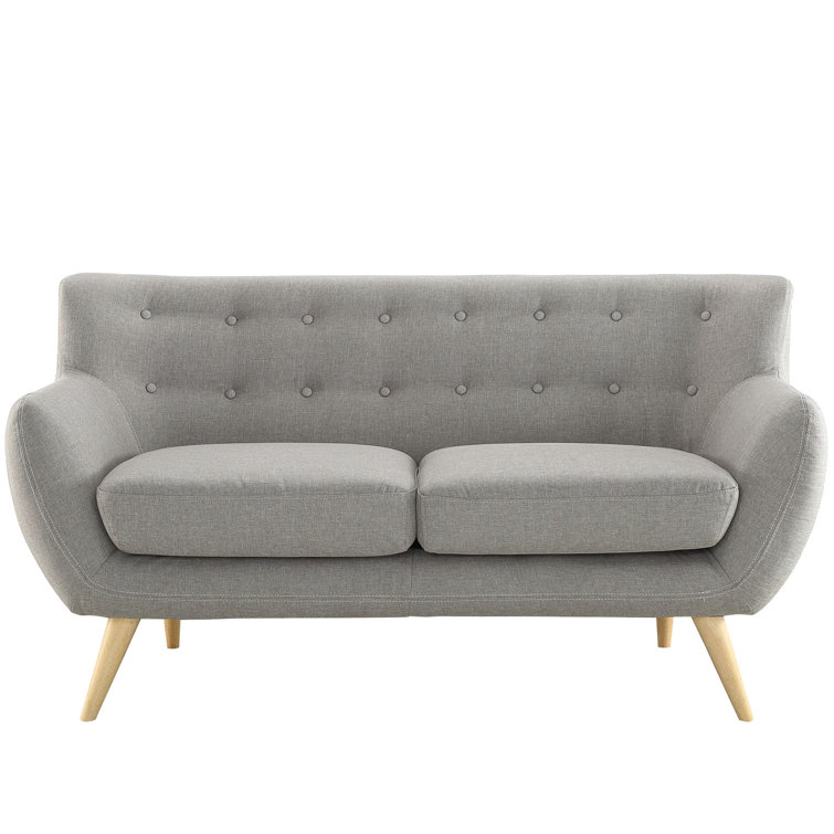 Light Gray Tufted Fabric Loveseat with Wood Legs