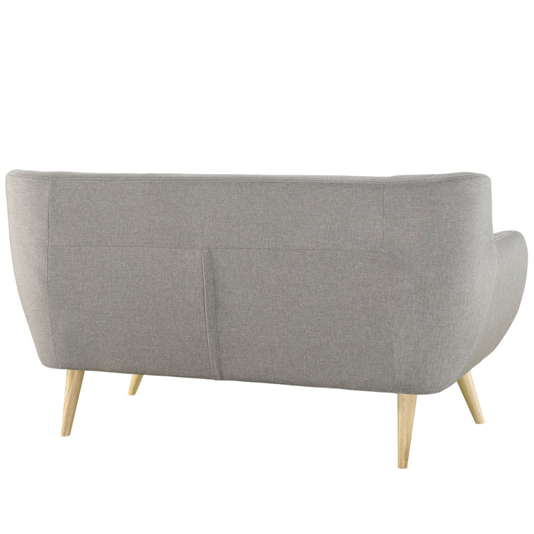 Light Gray Tufted Fabric Loveseat with Wood Legs