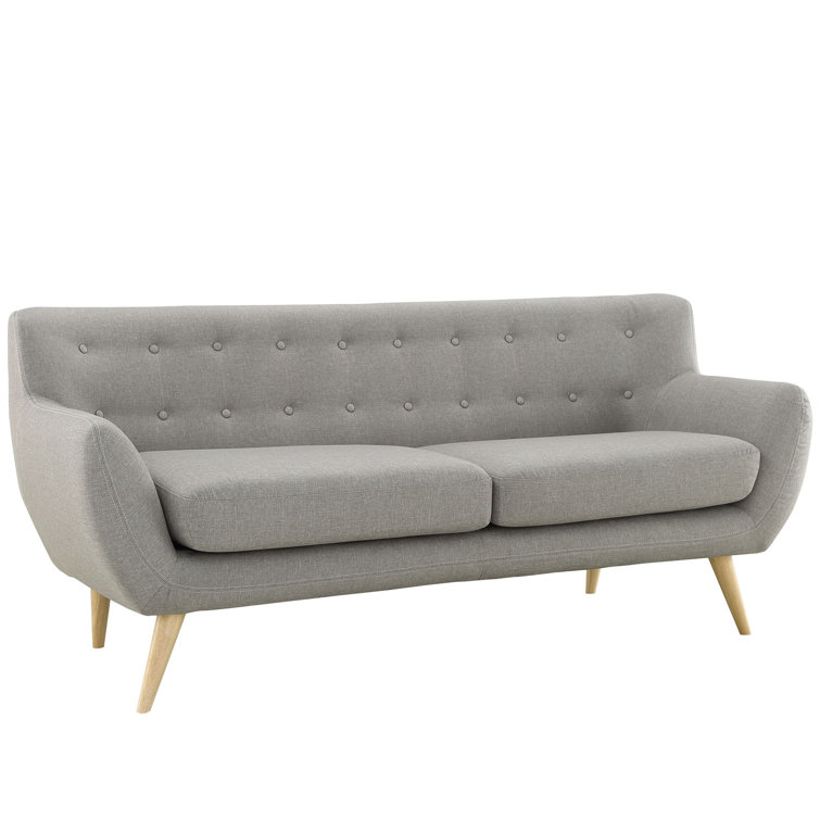 Light Gray Tufted Fabric Sofa with Wood Legs