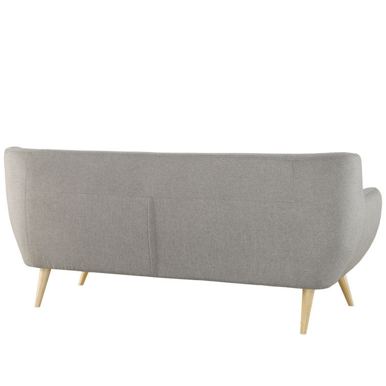 Light Gray Tufted Fabric Sofa with Wood Legs