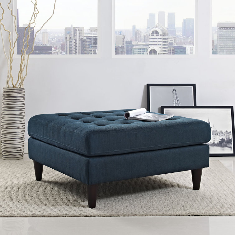 Azure Blue Tufted Polyester Cocktail Ottoman, 35.5"