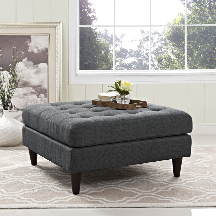 Granite Grey Tufted Cocktail Ottoman with Deeply Tufted Buttons