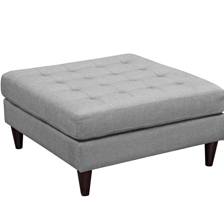 Light Gray Tufted Fabric Ottoman with Tapered Legs