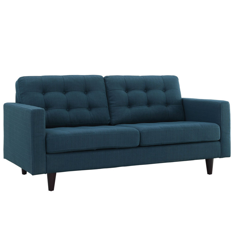 Azure Tufted Fabric Loveseat with Solid Wood Legs