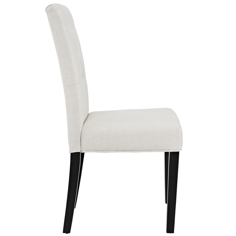 Elegant Beige Tufted Parsons Dining Side Chair with Dark Wood Legs
