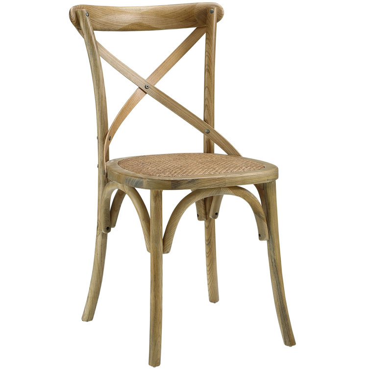 Natural Wood and Cane Cross Back Dining Side Chair