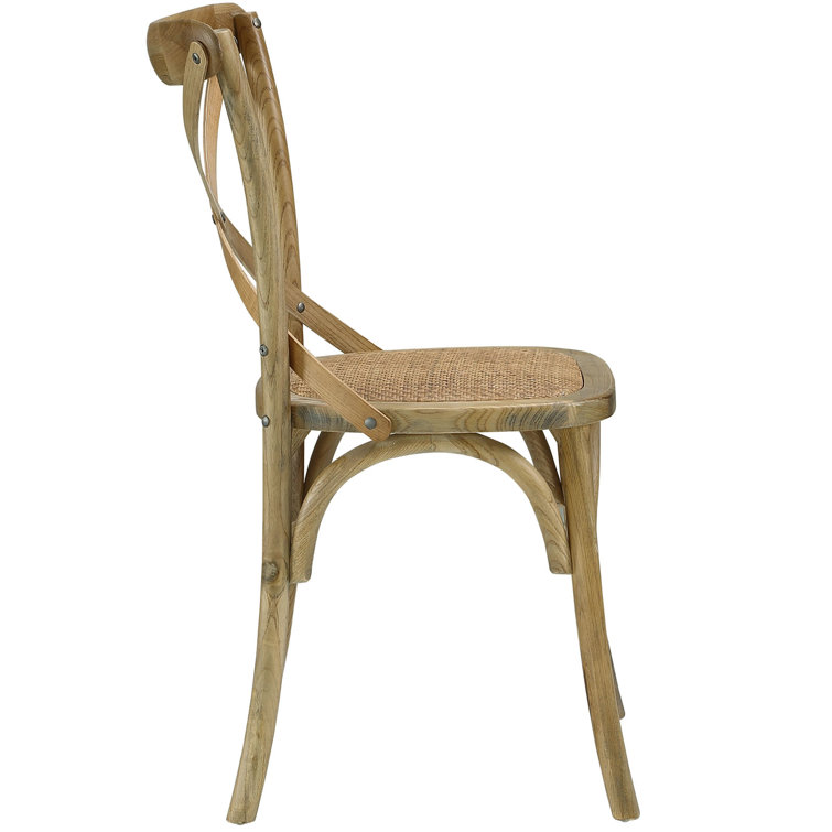 Natural Wood and Cane Cross Back Dining Side Chair