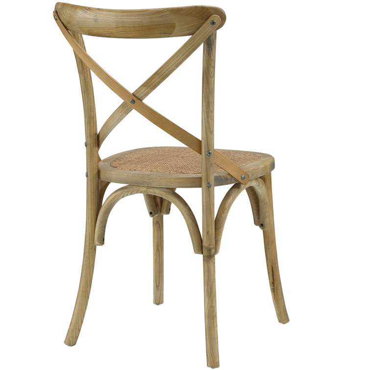Natural Wood and Cane Cross Back Dining Side Chair