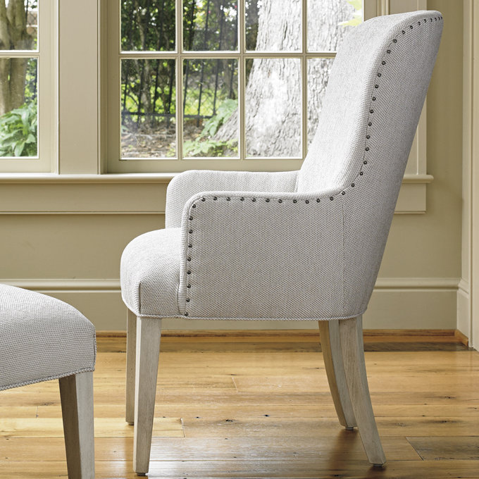 Baxter Transitional Upholstered Arm Chair in Cream and Gray
