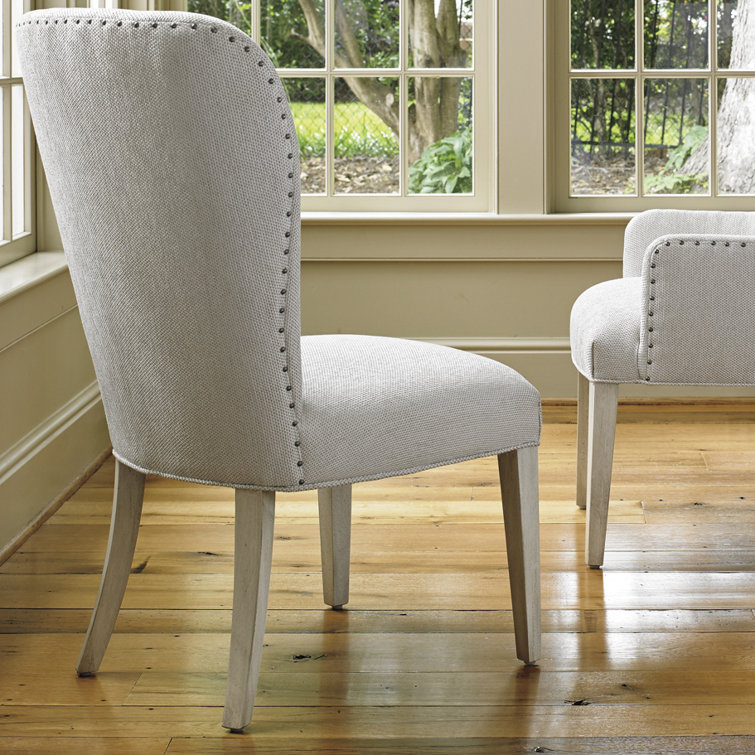 Transitional Baxter Upholstered Side Chair in Cream and Gray
