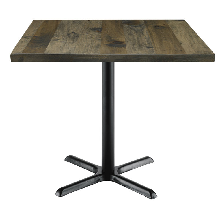 Square Walnut Reclaimed Wood Dining Table with Metal Pedestal Base