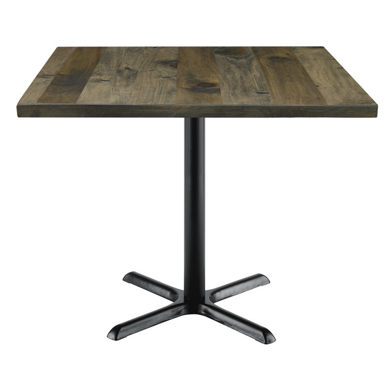 Square Walnut Reclaimed Wood Dining Table with Metal Pedestal Base
