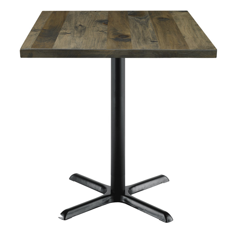 Square Walnut Reclaimed Wood Dining Table with Metal Pedestal Base