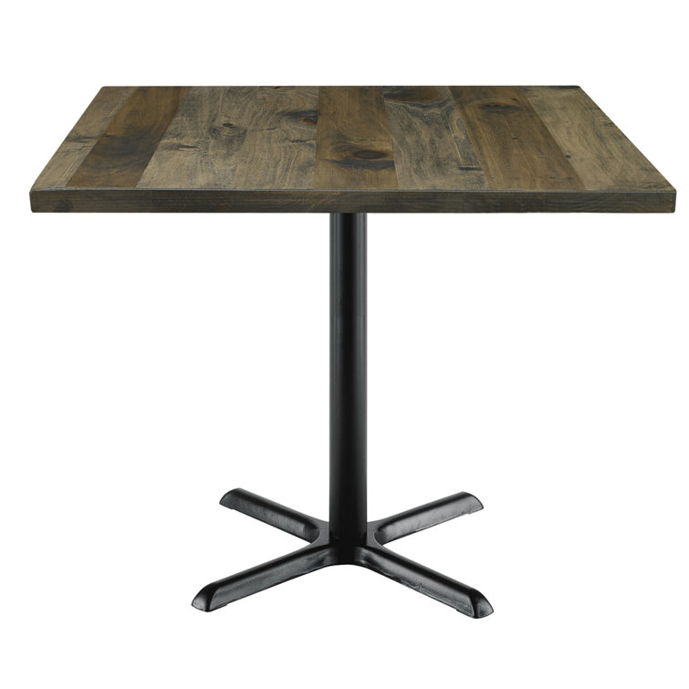 Square Walnut Reclaimed Wood Dining Table with Metal Pedestal Base