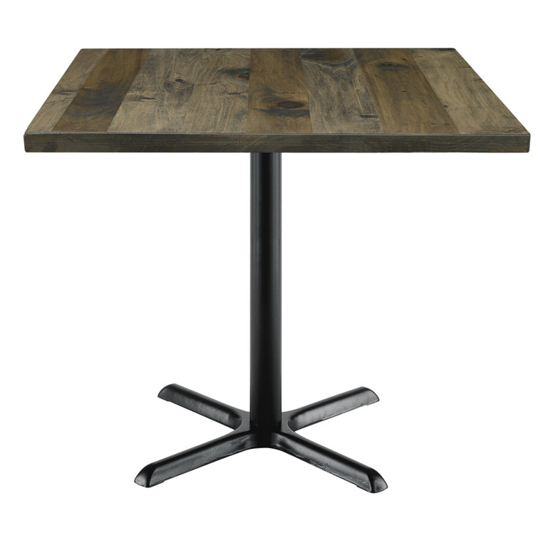 Square Walnut Reclaimed Wood Dining Table with Metal Pedestal Base