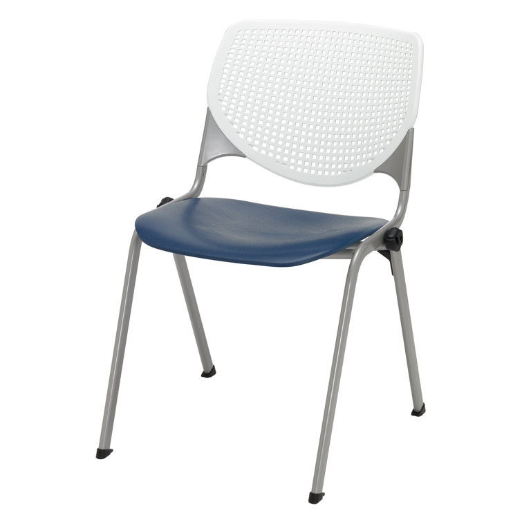 Kool Ergonomic Perforated Metal Stack Chair in White/Navy