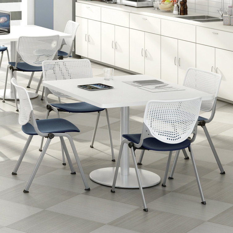 Kool Ergonomic Perforated Metal Stack Chair in White/Navy