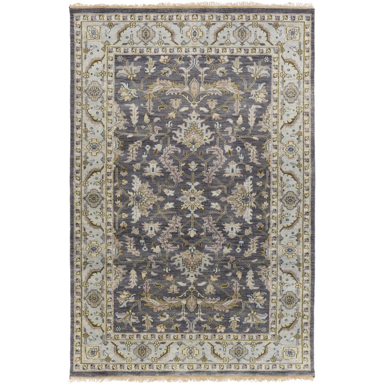 Hand-Knotted Blue and Charcoal Wool Rectangular Rug