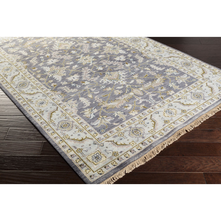 Hand-Knotted Blue and Charcoal Wool Rectangular Rug