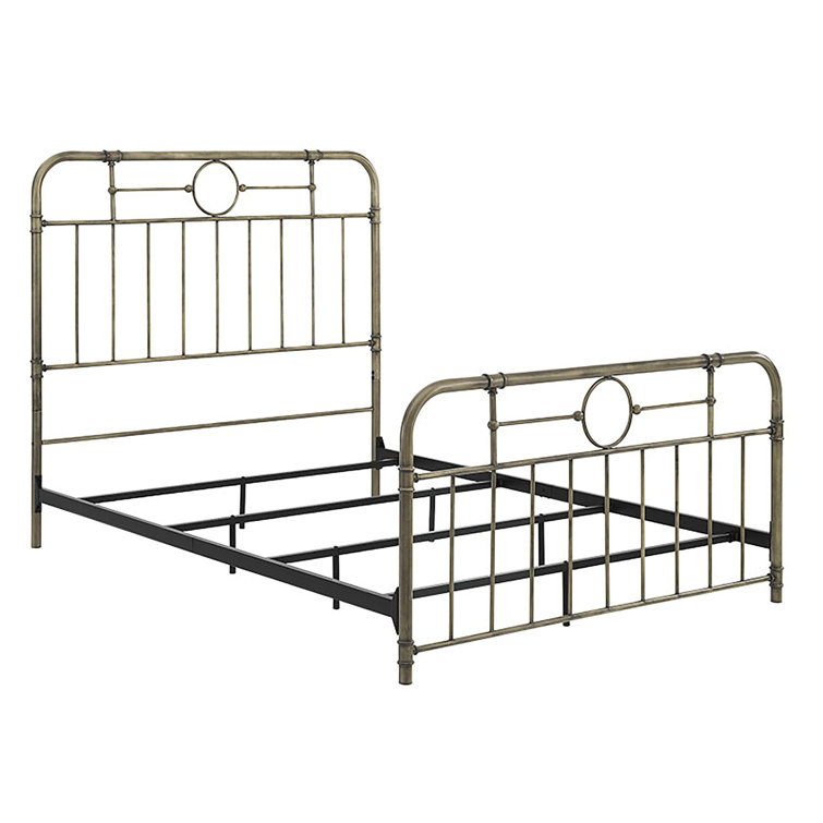 Bronze Queen Metal Frame Bed with Upholstered Headboard