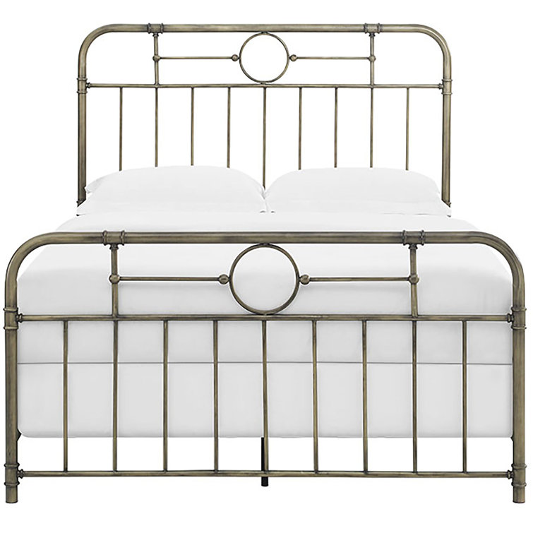 Bronze Queen Metal Frame Bed with Upholstered Headboard