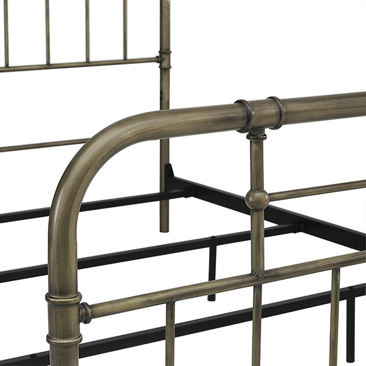 Bronze Queen Metal Frame Bed with Upholstered Headboard