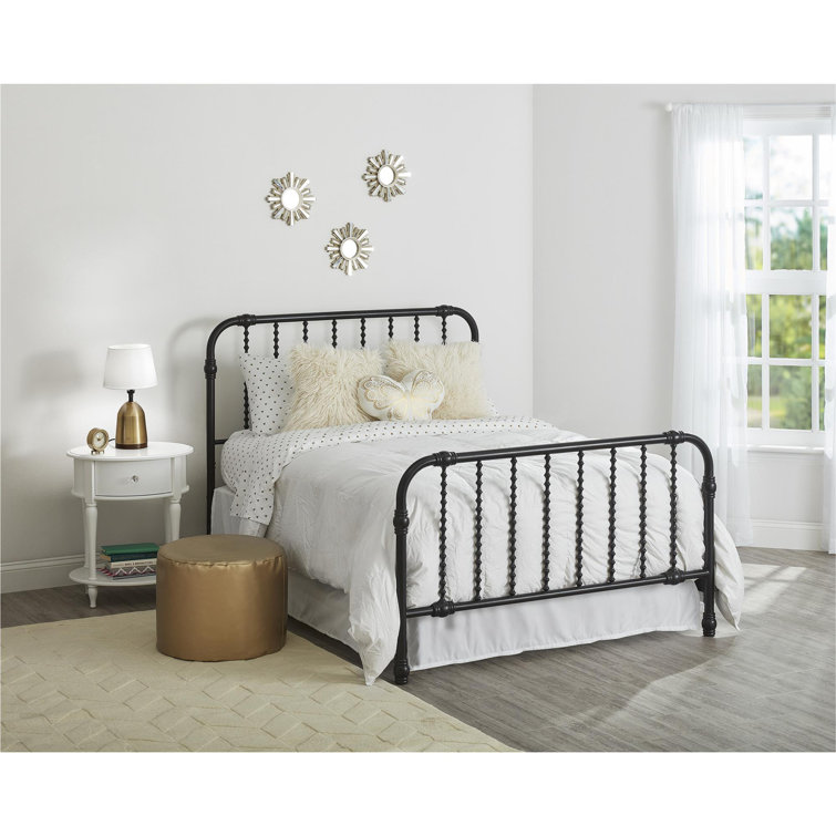 Gold Full Metal Bed with Scrollwork Headboard