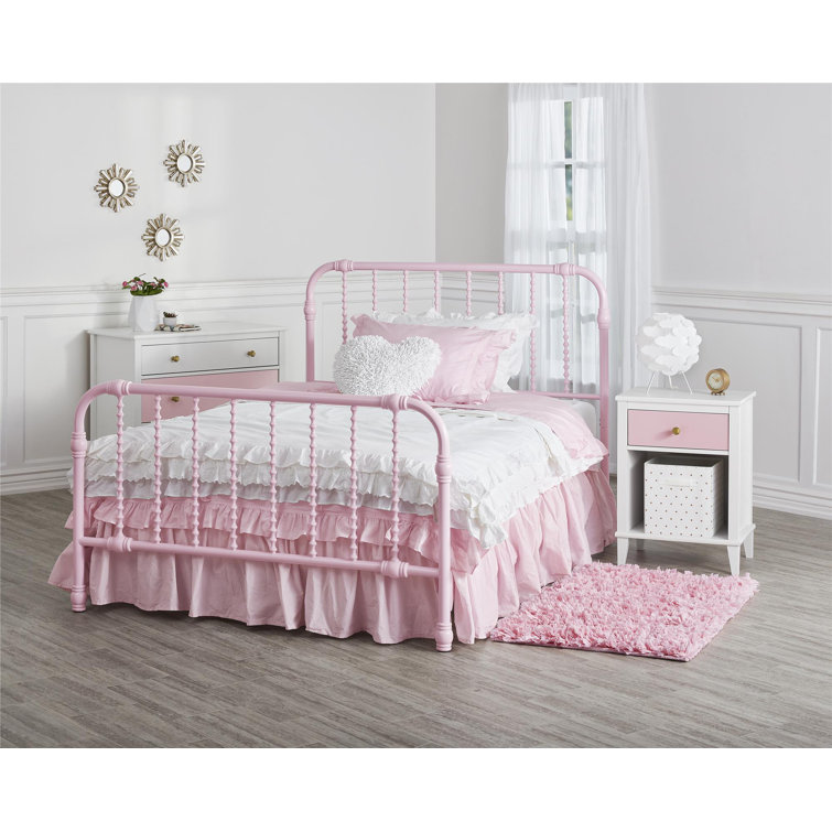 Gold Full Metal Bed with Scrollwork Headboard