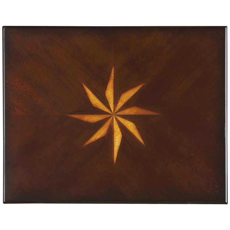 Cherry Wood Round Accent Table with Starburst Inlay