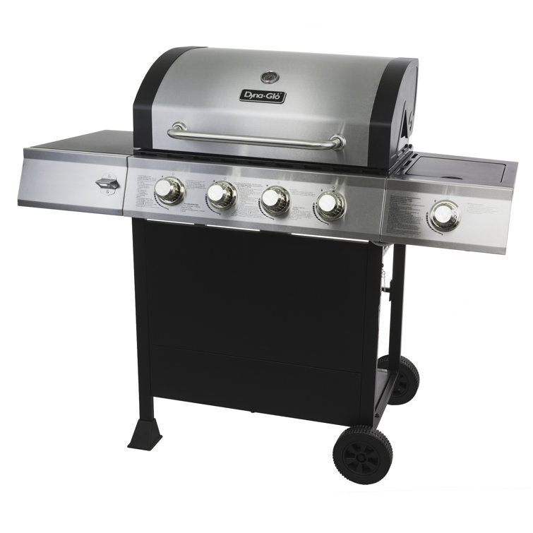 Stainless Steel Black 4-Burner Propane Gas Grill with Side Burner
