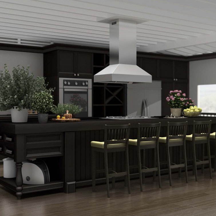 36'' Stainless Steel Convertible Island Range Hood with Charcoal Filter