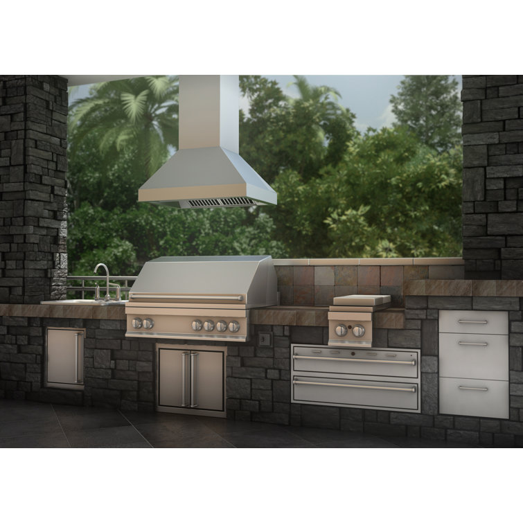 36'' Stainless Steel Convertible Island Range Hood with Charcoal Filter