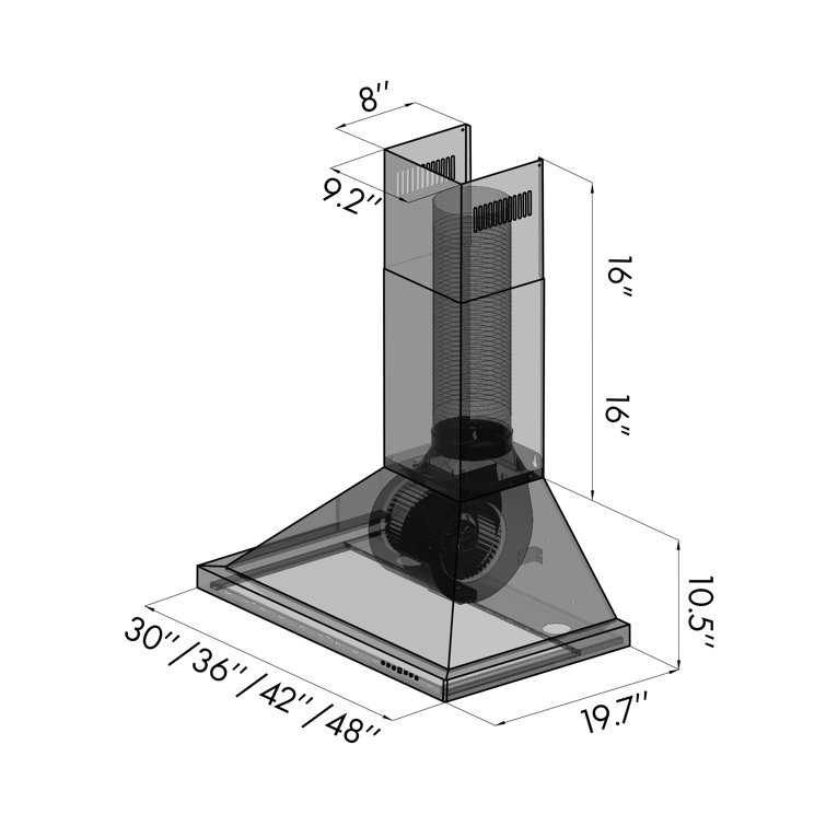 48-inch Stainless Steel Convertible Wall Mounted Range Hood