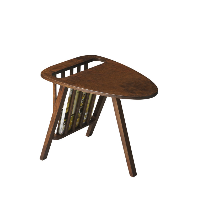 Modern Expressions Triangular Mango Wood Magazine Side Table