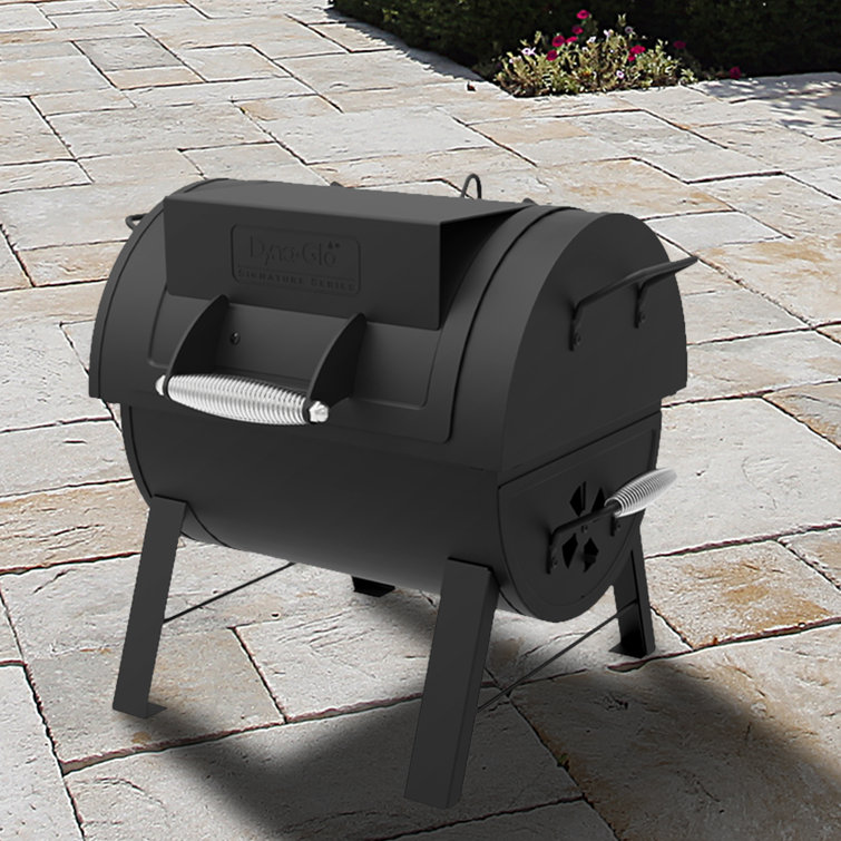 Portable Black Steel Tabletop Charcoal Grill with Smoker