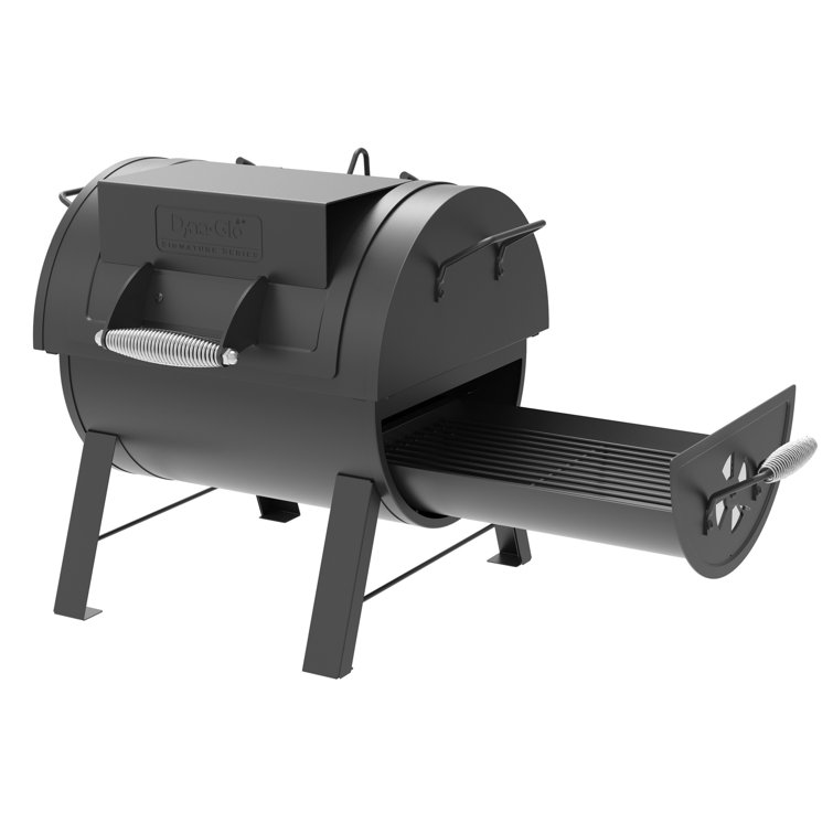 Portable Black Steel Tabletop Charcoal Grill with Smoker