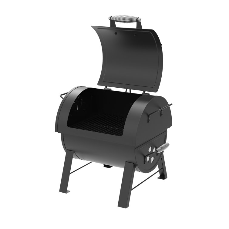 Portable Black Steel Tabletop Charcoal Grill with Smoker