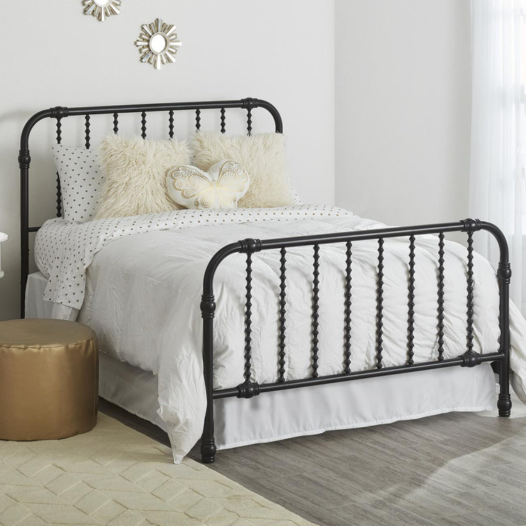 Gold Full Metal Bed with Scrollwork Headboard