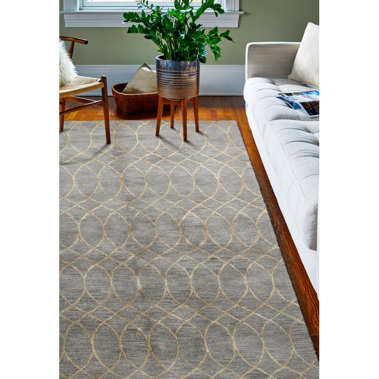 Handmade Gray Wool Viscose Geometric Tufted Rug 5'6" x 8'6"