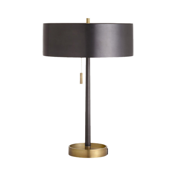 Matte Black and Brass 23" Table Lamp with Drum Shade