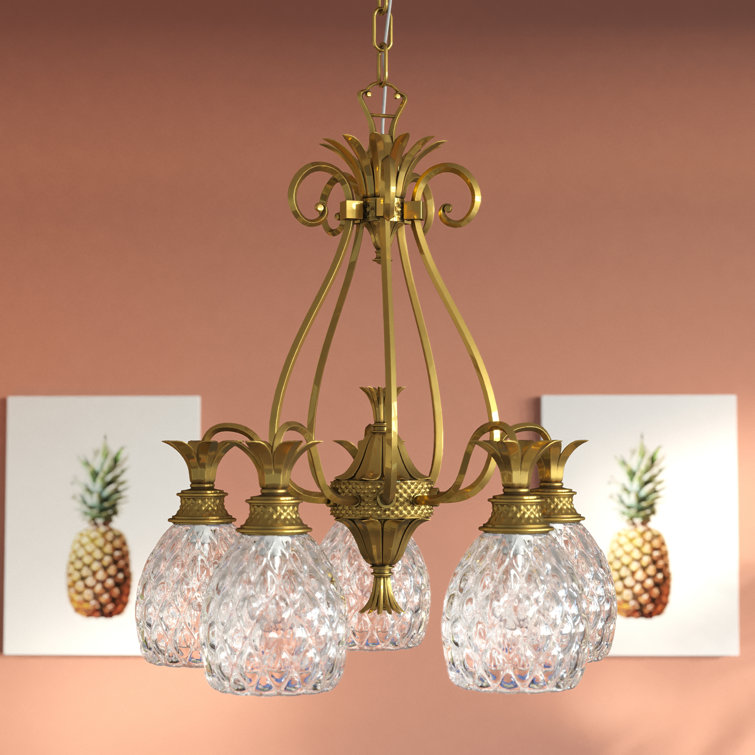 Elegant Polished Antique Nickel 5-Light Chandelier with Clear Crystal Pineapple Shades