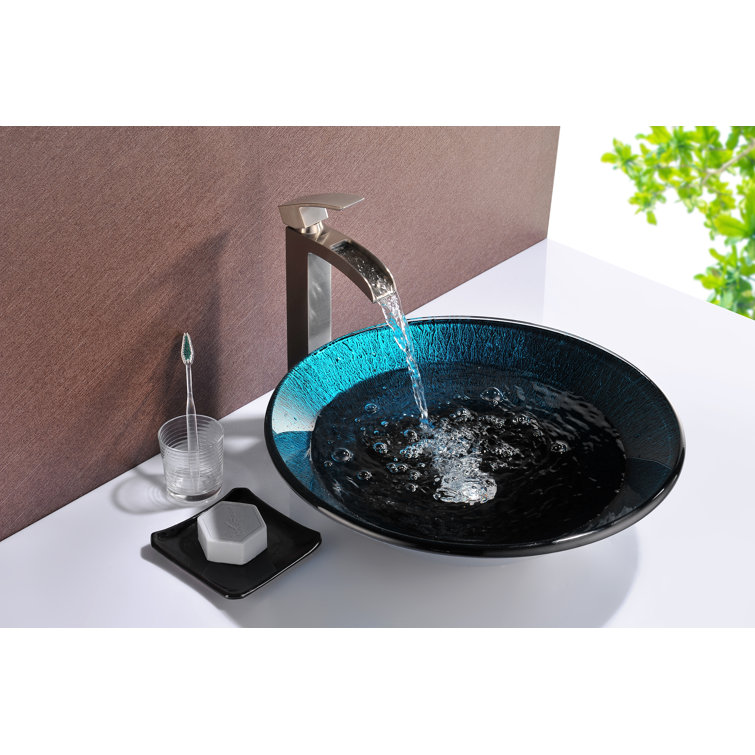 Marine Crest Blue and Black Glass Vessel Sink