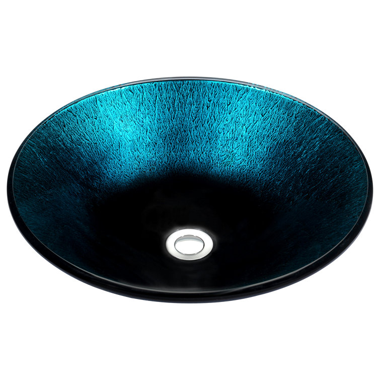 Marine Crest Blue and Black Glass Vessel Sink