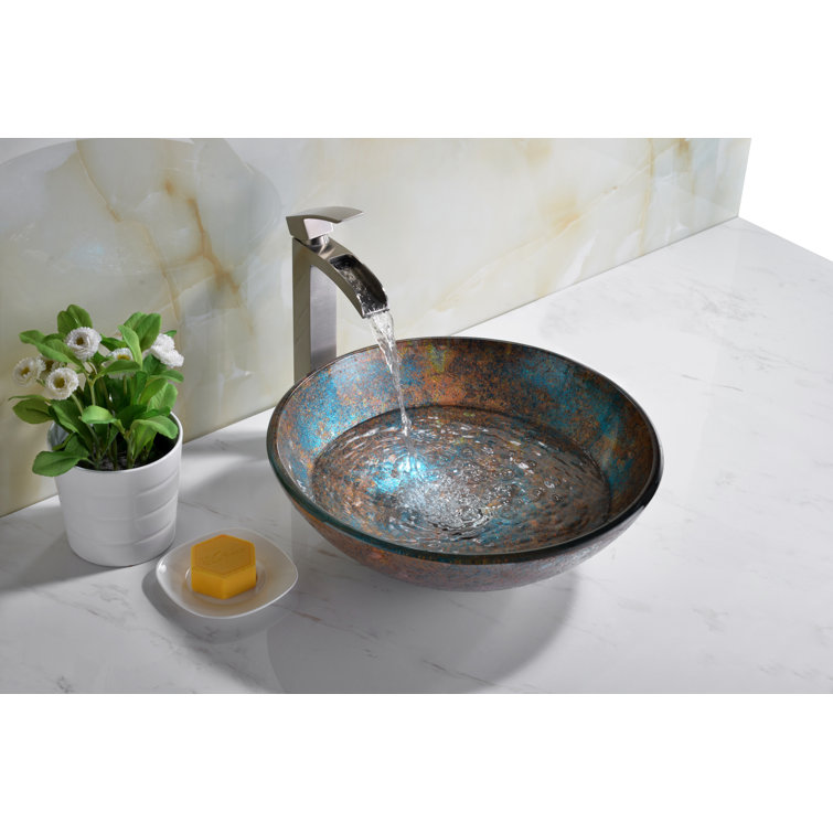 Emerald Burst 16.5'' Tempered Glass Circular Vessel Sink