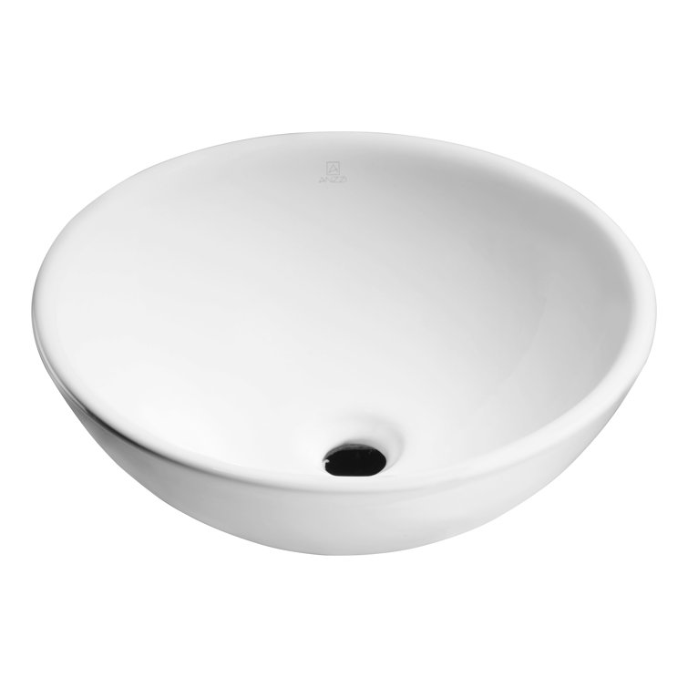 White Ceramic Circular Bathroom Vessel Sink, 16.3 inches