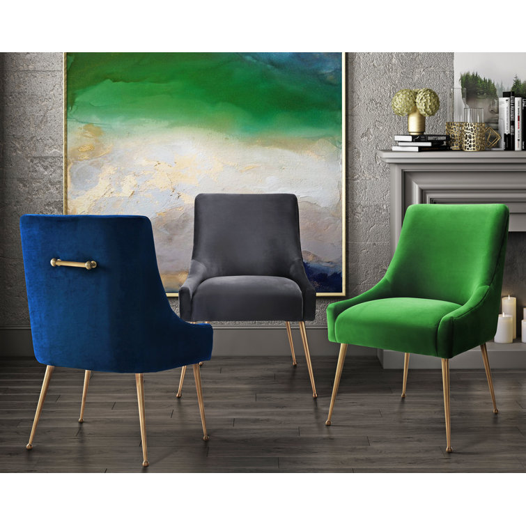 Elegant Green Velvet Upholstered Side Chair with Gold Metal Legs
