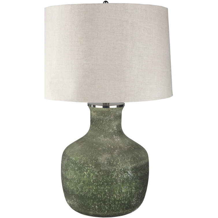 Matteo 18" White Speckled Green Table Lamp with Linen Shade