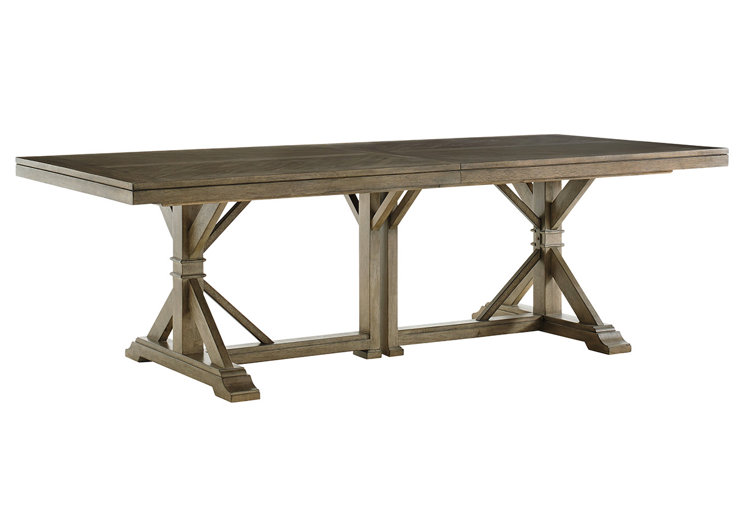Hatteras Gray Elm Extendable Dining Table with Metal Trestle Base
