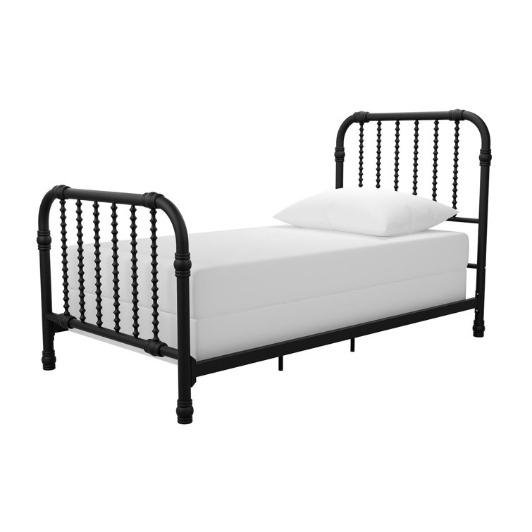 White Full Metal Bed Frame with Drawer and Scroll Design